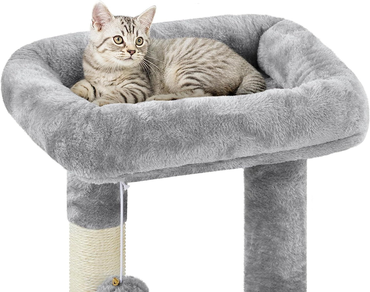 34-Inch Cat Tower with Plush Cover, Condo, Platform, and Basket - Indoor Cat Furniture Activity Tree