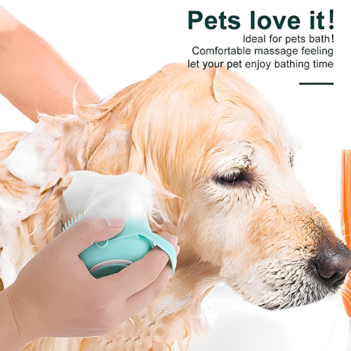 Silicone Rubber Bath Brush for Dogs and Cats - Grooming and Cleaning Tool with Soft Shampoo Dispenser (Blue)
