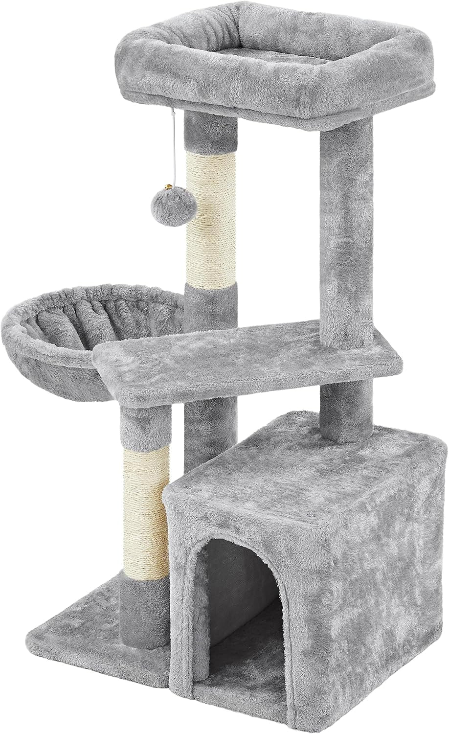 34-Inch Cat Tower with Plush Cover, Condo, Platform, and Basket - Indoor Cat Furniture Activity Tree