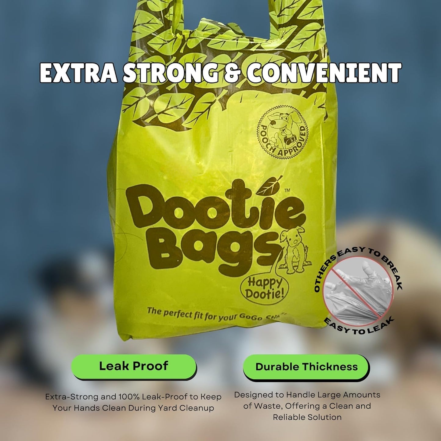 Pooch Approved Large Dootie Bags - Dog Poop Bags - Tie-Handles - 100 Count Dootie Strong and Leakproof - Perfect for Dogs & Cats - Litter - Pet Waste Cleanup - Swivel Bin & Scoopers