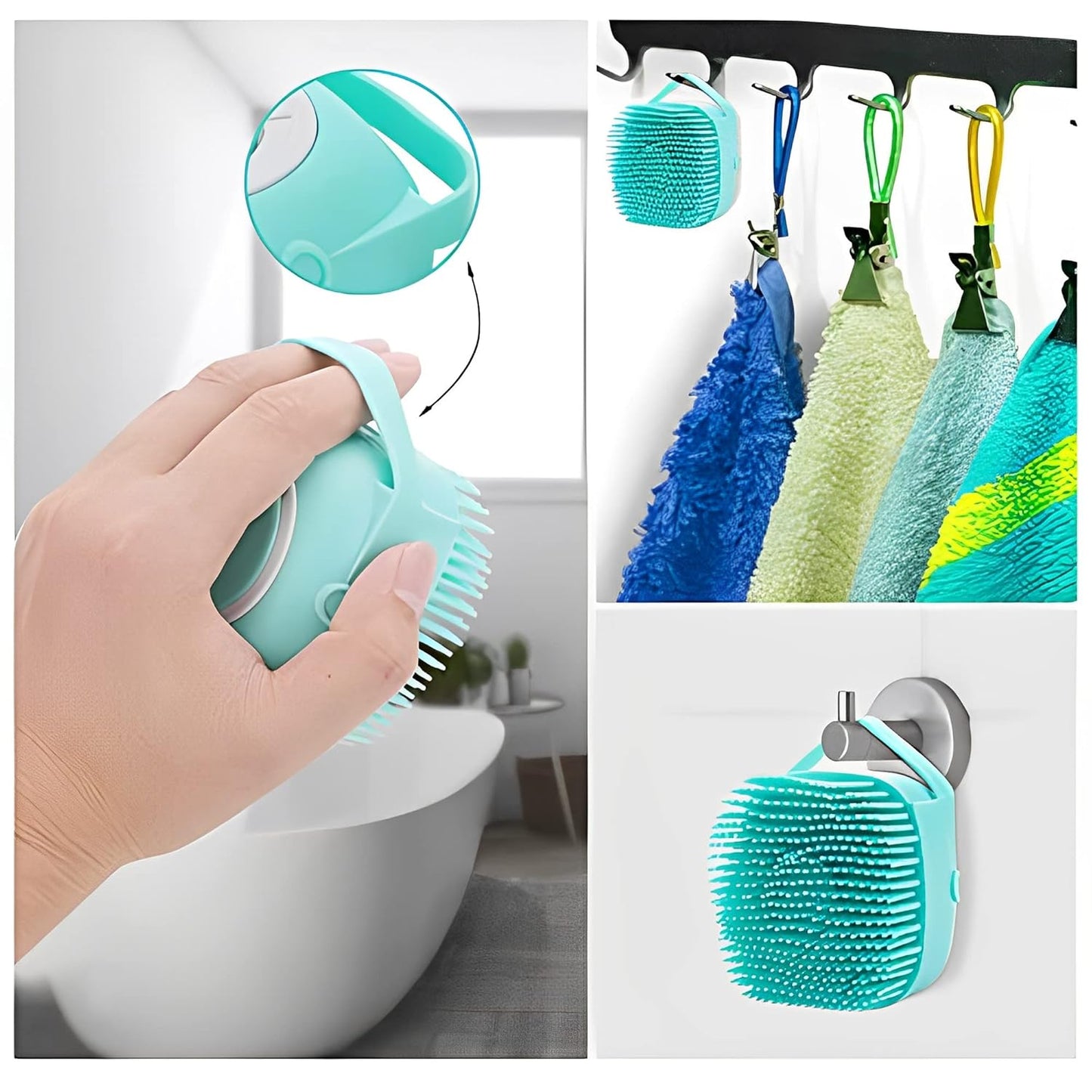 Silicone Rubber Bath Brush for Dogs and Cats - Grooming and Cleaning Tool with Soft Shampoo Dispenser (Blue)