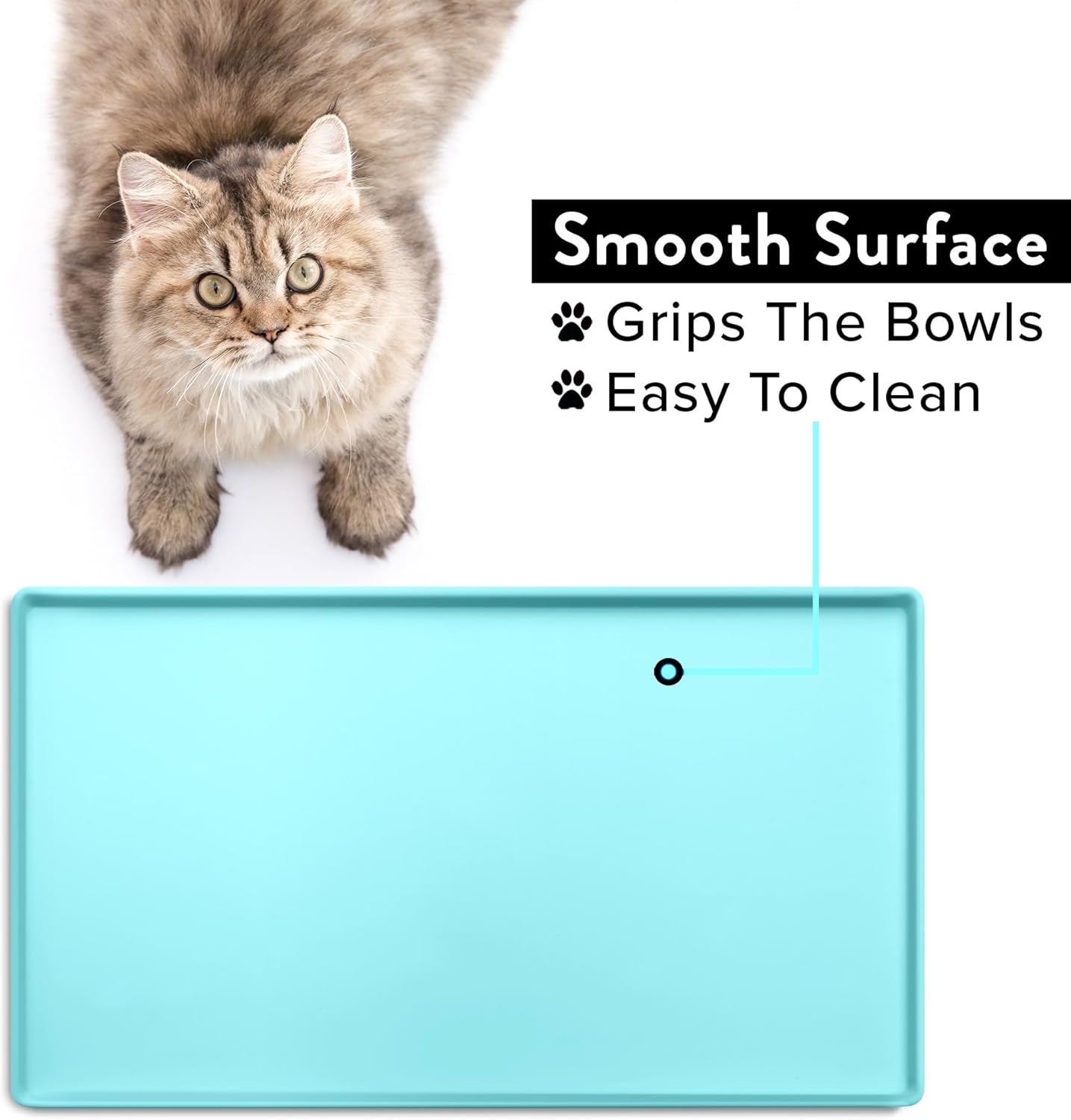 Waterproof Silicone Cat Feeding Mat - Non-Slip Pet Placemat for Food and Water Bowls (Small, Aruba)