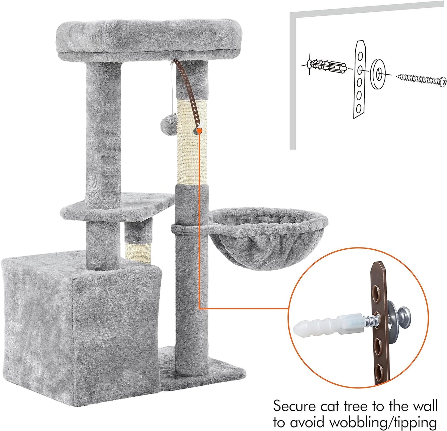 34-Inch Cat Tower with Plush Cover, Condo, Platform, and Basket - Indoor Cat Furniture Activity Tree