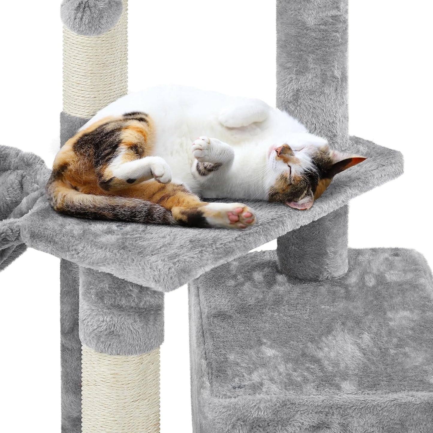 34-Inch Cat Tower with Plush Cover, Condo, Platform, and Basket - Indoor Cat Furniture Activity Tree