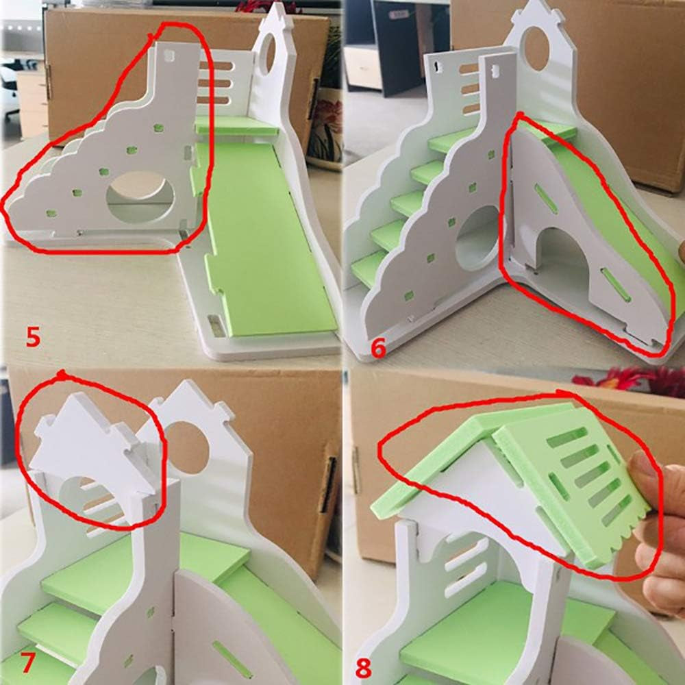 Hamster House Hideout Hideaway Exercise Toys for Rat,Dwarf Hamster Mouse Small Animal Kingdom,Durable Odorless Non-Toxic Wooden Deluxe 2-Story Hut (Pink)