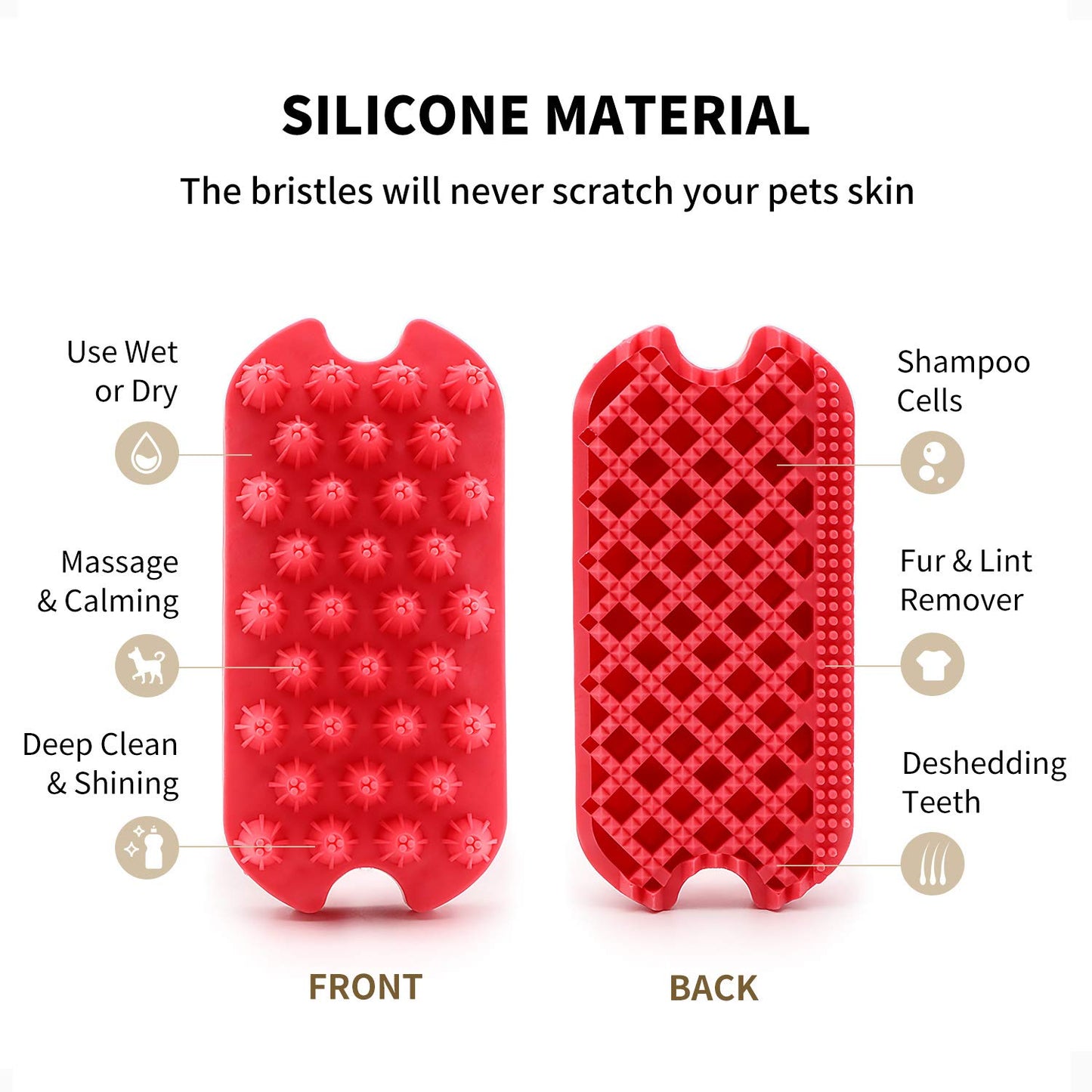 Silicone Dual-Sided Dog Grooming Brush for Deshedding and Massaging - Pet Hair Comb for Dogs and Cats (Red)