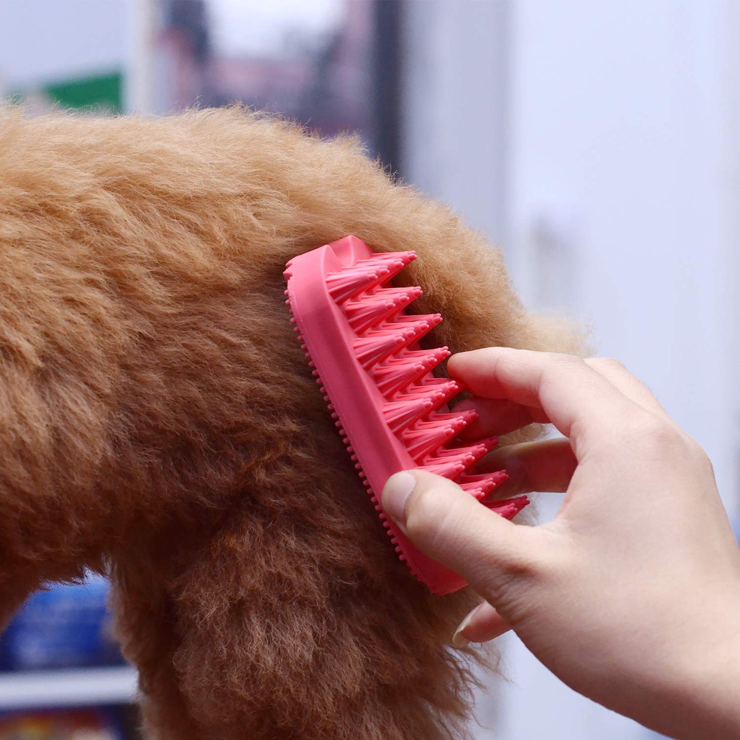 Silicone Dual-Sided Dog Grooming Brush for Deshedding and Massaging - Pet Hair Comb for Dogs and Cats (Red)