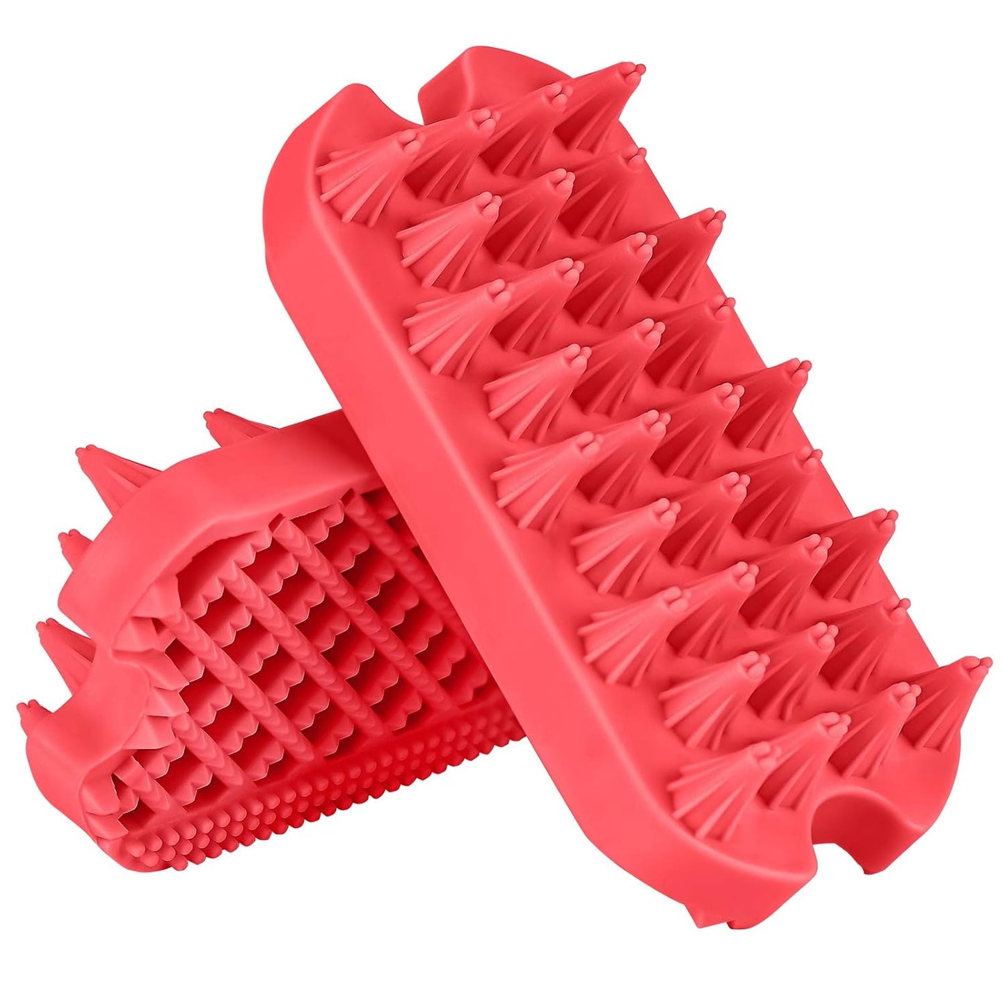 Silicone Dual-Sided Dog Grooming Brush for Deshedding and Massaging - Pet Hair Comb for Dogs and Cats (Red)