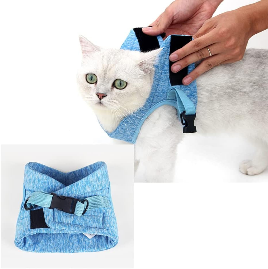 Cat Harness and Leash Set for Walking, Escape Proof Vest Harnesses for Cats, Ultra Light Breathable Soft Jacket (Blue, L (Chest: 13 - 15"))