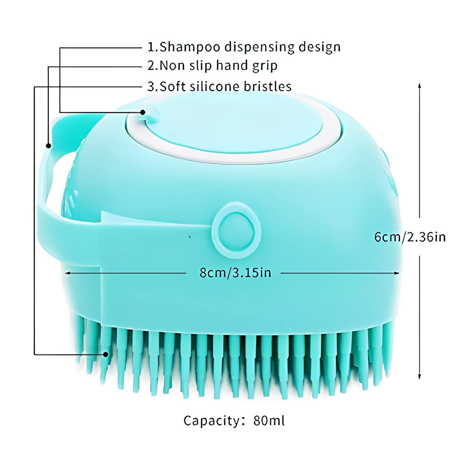 Silicone Rubber Bath Brush for Dogs and Cats - Grooming and Cleaning Tool with Soft Shampoo Dispenser (Blue)
