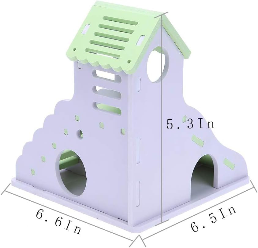 Hamster House Hideout Hideaway Exercise Toys for Rat,Dwarf Hamster Mouse Small Animal Kingdom,Durable Odorless Non-Toxic Wooden Deluxe 2-Story Hut (Pink)