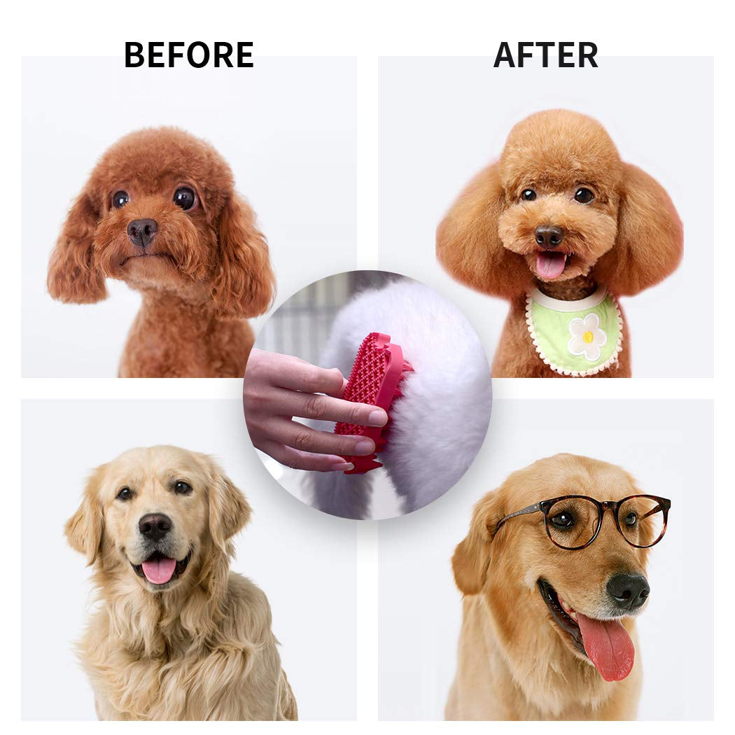 Silicone Dual-Sided Dog Grooming Brush for Deshedding and Massaging - Pet Hair Comb for Dogs and Cats (Red)