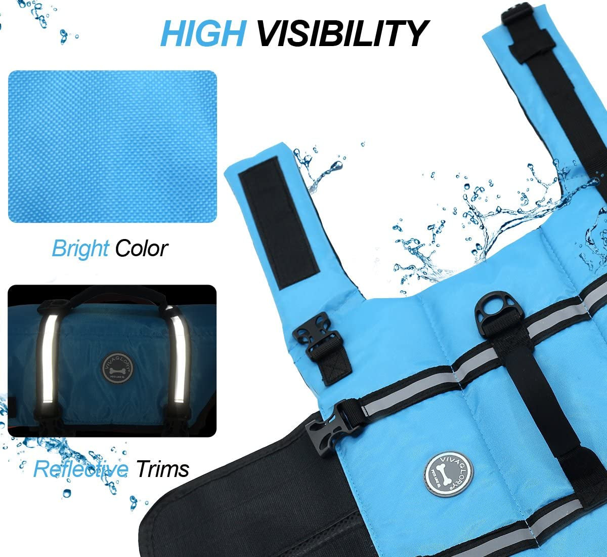 Rip Stop Dog Life Vest, Swimming Vest with Handle, Buoyancy for Doggy Puppy, Dog Life Jacket for Swimming & Boating, S, Blue