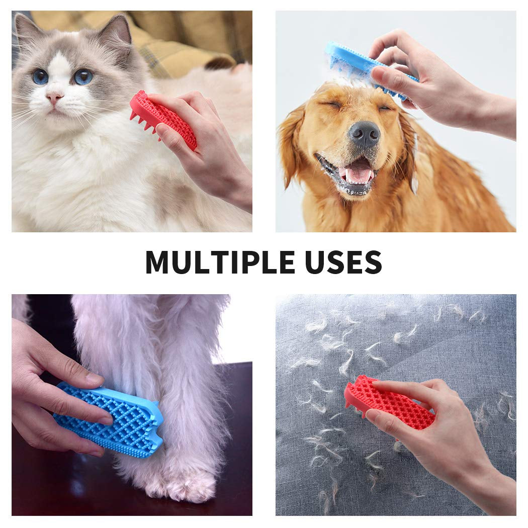 Silicone Dual-Sided Dog Grooming Brush for Deshedding and Massaging - Pet Hair Comb for Dogs and Cats (Red)