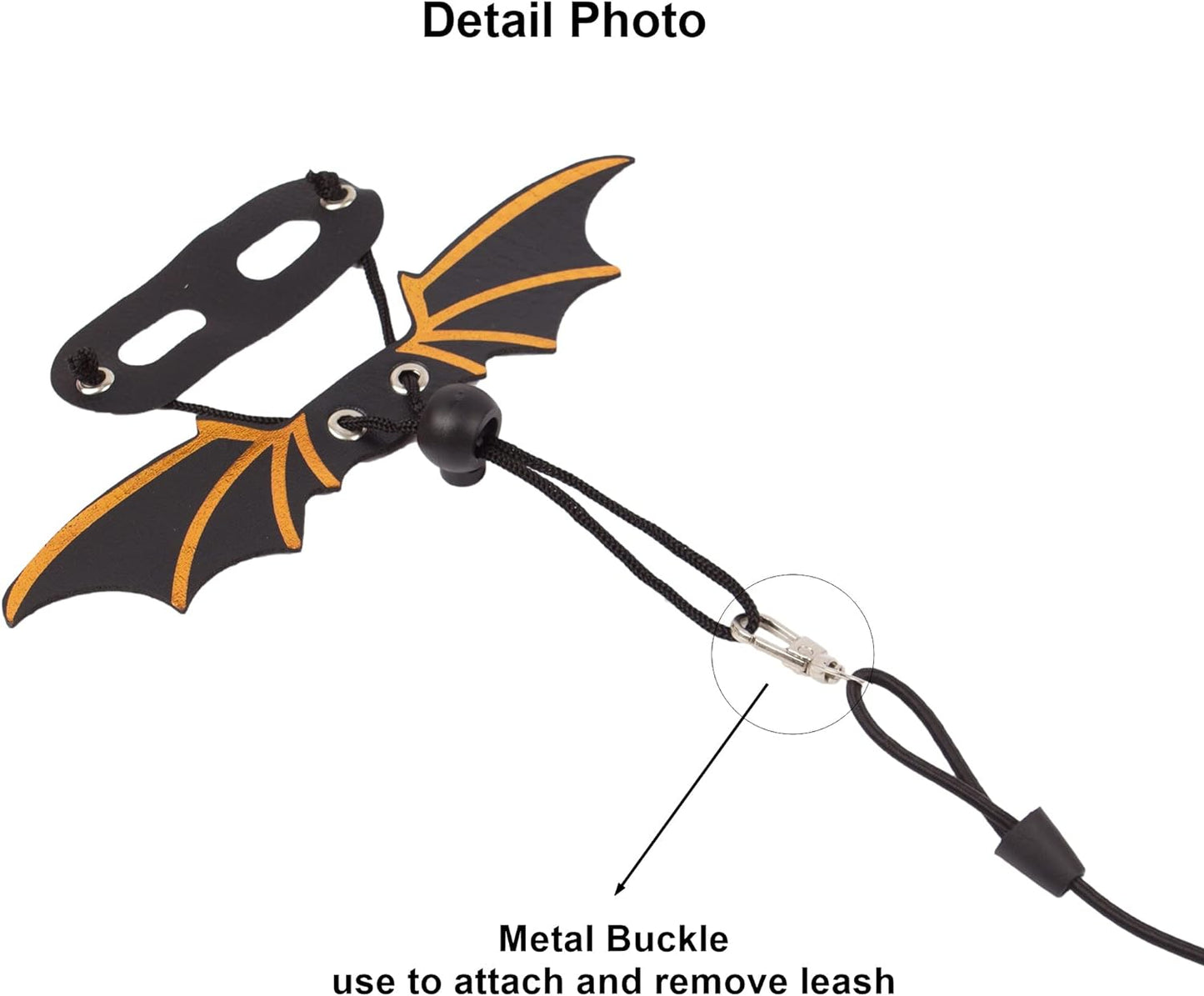 Black Bearded Dragon Leash Harness, 3 Size Pack, Cool Bat Wing | Soft Leather Wing Harness, Removable Leash, for Bearded Dragon Lizard Reptile, Great for Outdoor Walking