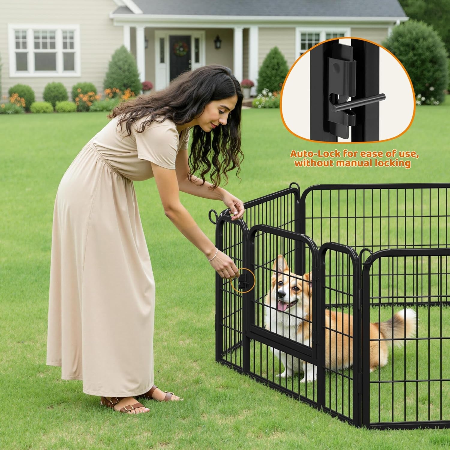 Yaheetech 24" H 6-Panel Extra Wide Dog Playpen W/Door for Indoor Outdoor | Heavy Duty Metal Frame, Secure Latch Gate, Tool-Free Assembly, Portable for Yard RV Camping, Ideal for Small & Medium Pets