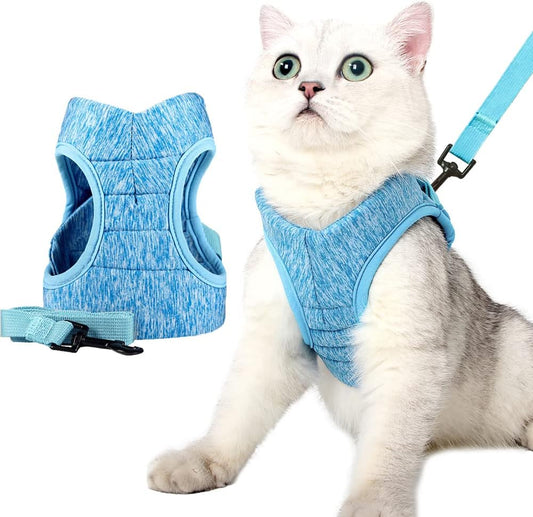 Cat Harness and Leash Set for Walking, Escape Proof Vest Harnesses for Cats, Ultra Light Breathable Soft Jacket (Blue, L (Chest: 13 - 15"))