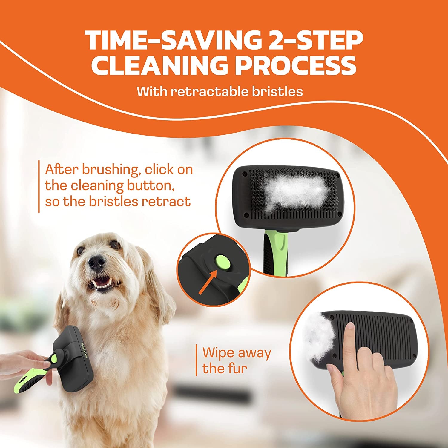 Self-Cleaning Slicker Brush for Long-Haired Dogs and Cats - Grooming and Deshedding Tool for Medium to Large Pets