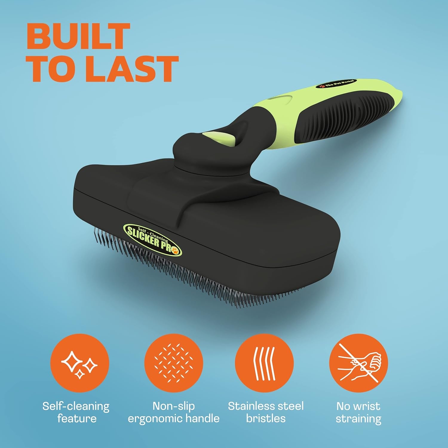 Self-Cleaning Slicker Brush for Long-Haired Dogs and Cats - Grooming and Deshedding Tool for Medium to Large Pets