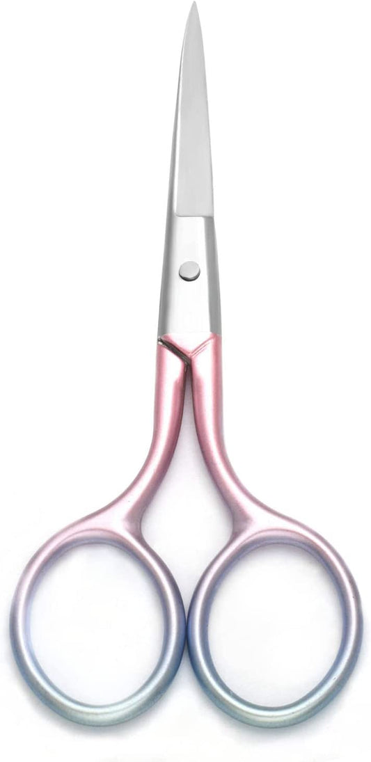 Professional Multicolor Grooming Scissors for Facial Hair Removal and Trimming - Stainless Steel Fine Straight Tip, 3.9 Inch (Pink)