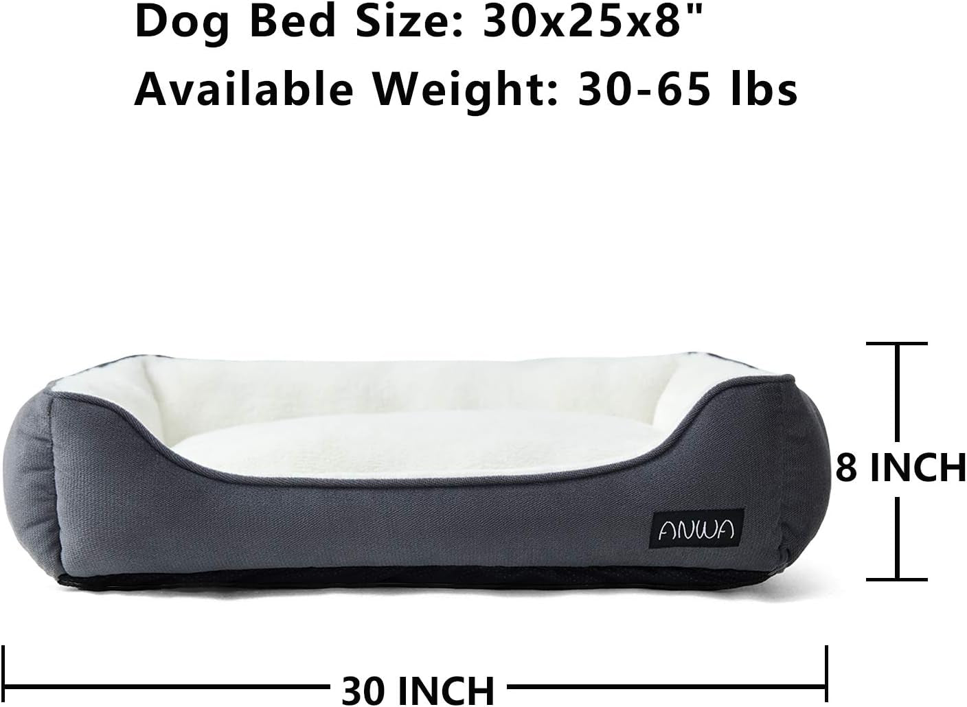 Medium Dog Bed for Large Dogs, Washable Deep Grey Pet Bed, 24 Inch