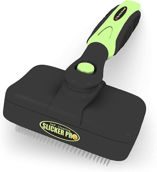 Self-Cleaning Slicker Brush for Long-Haired Dogs and Cats - Grooming and Deshedding Tool for Medium to Large Pets