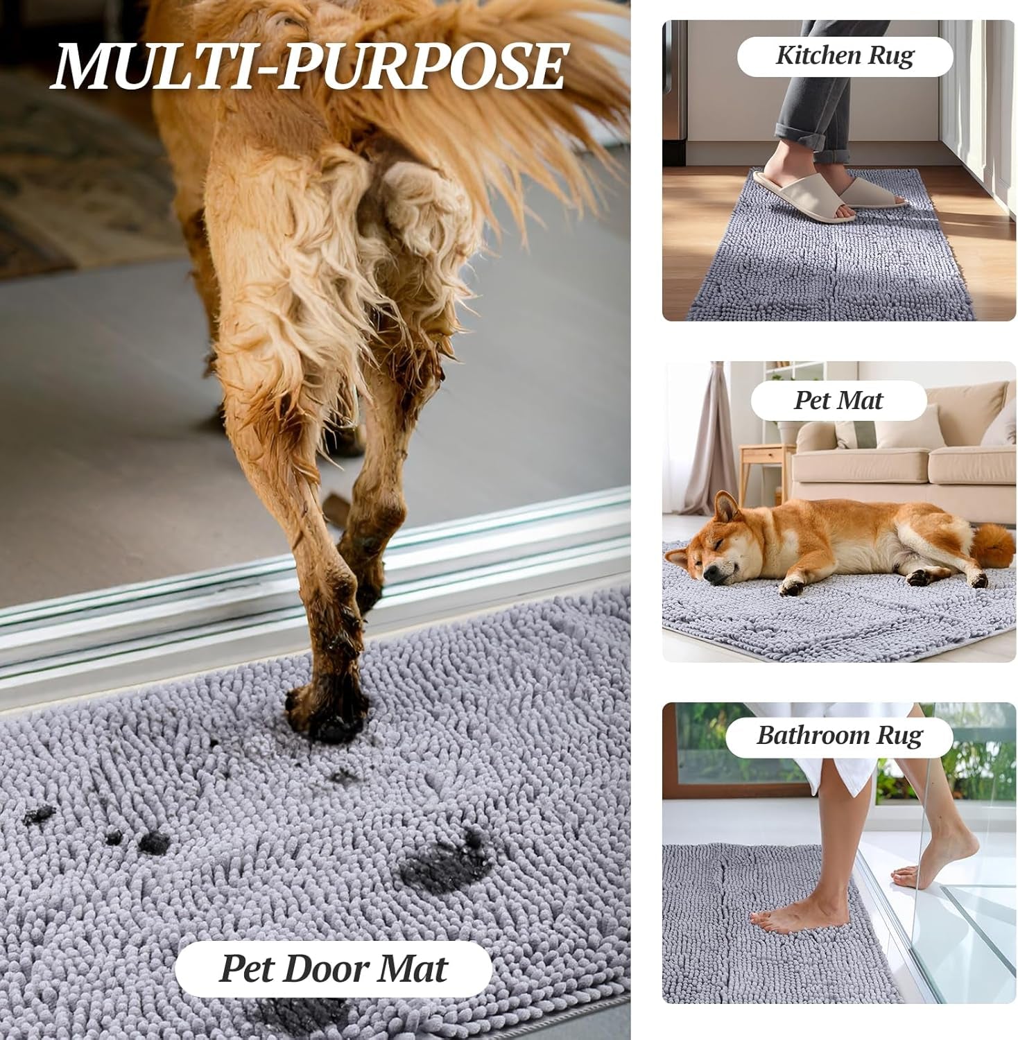 Dog Door Mat Absorpmax Dog Mat for Muddy Paw, 31 × 20", Beige | Mud Rug with Non Slip Backing for Indoor & Outdoor, Washable Soft Chenille anti Mud Waterproof