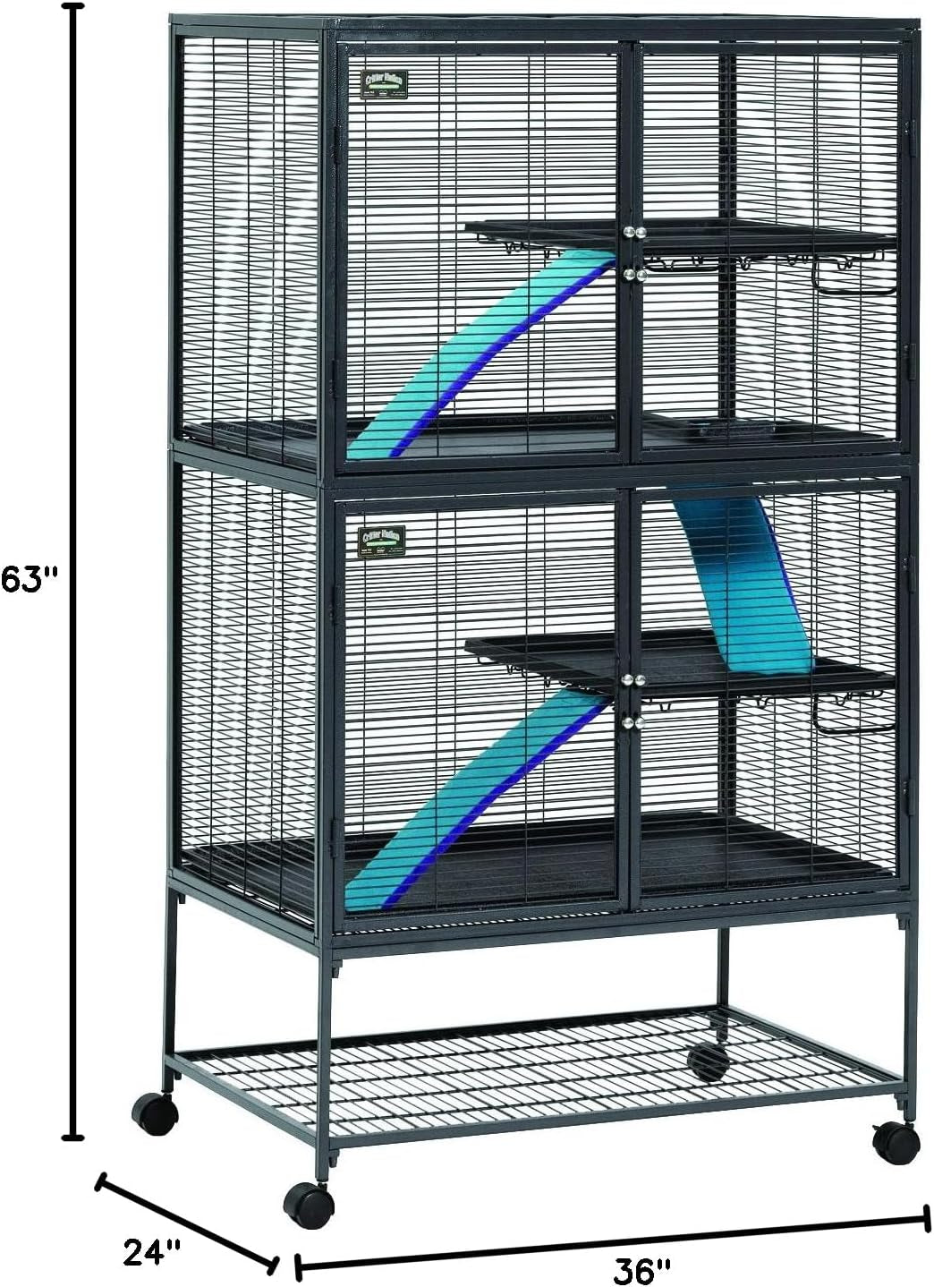 Critter Nation by  Double Unit Small Animal Cage, Habitat for Rats, Chinchillas, Ferrets, Sugar Gliders, Tool-Free Assembly, with Full-Width Doors, Shelves & Removable Base Pans
