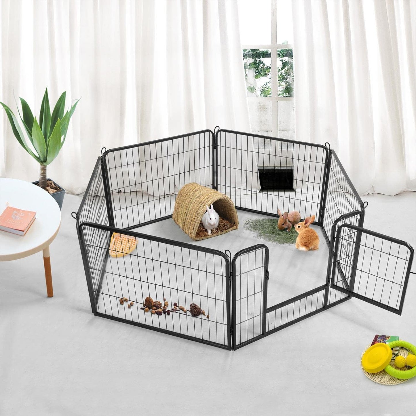 Yaheetech 24" H 6-Panel Extra Wide Dog Playpen W/Door for Indoor Outdoor | Heavy Duty Metal Frame, Secure Latch Gate, Tool-Free Assembly, Portable for Yard RV Camping, Ideal for Small & Medium Pets