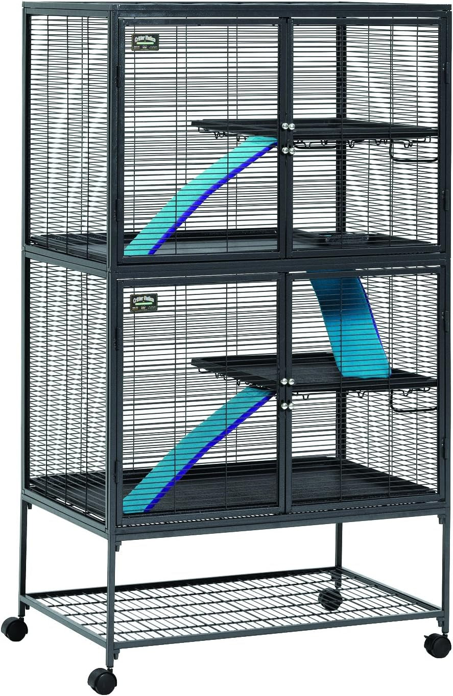 Critter Nation by  Double Unit Small Animal Cage, Habitat for Rats, Chinchillas, Ferrets, Sugar Gliders, Tool-Free Assembly, with Full-Width Doors, Shelves & Removable Base Pans