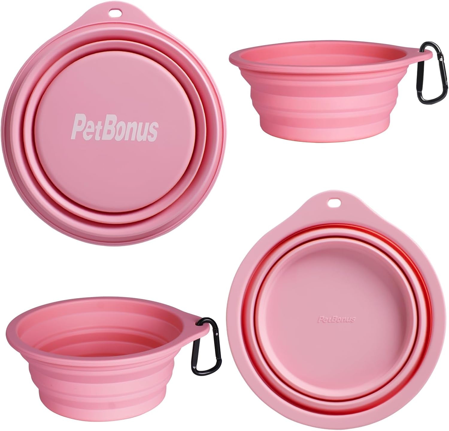 2-Pack Silicone Collapsible Dog Bowls, BPA Free Dishwasher Safe, Portable Foldable Expandable Travel Bowl, Food Water Feeding Cup Dish for Dogs Cats with 2 Carabiners (Purple, Pink) | 20 Oz, Silicone, Foldable Expandable Cat Feeding Cup Dish, 2 Carabiners, BPA Free, Dishwasher Safe (Purple, Pink)
