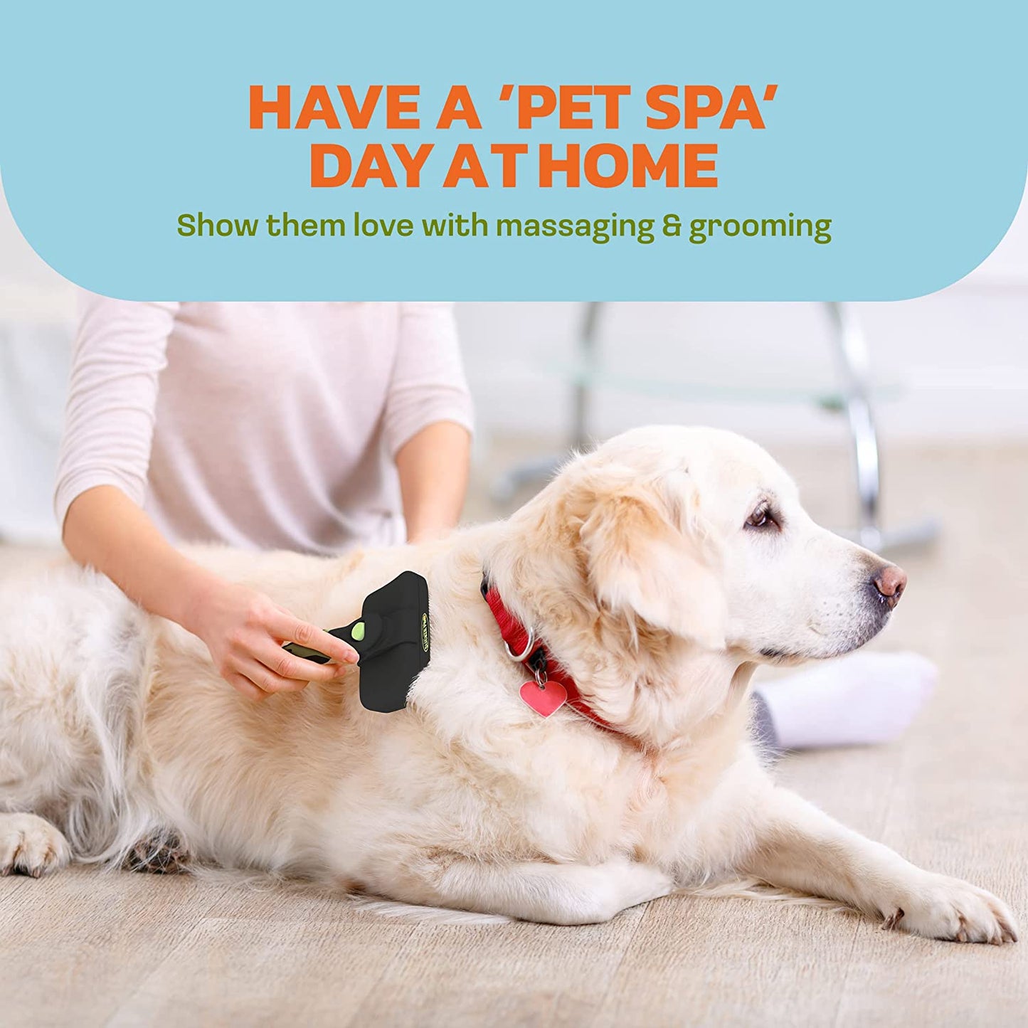 Self-Cleaning Slicker Brush for Long-Haired Dogs and Cats - Grooming and Deshedding Tool for Medium to Large Pets