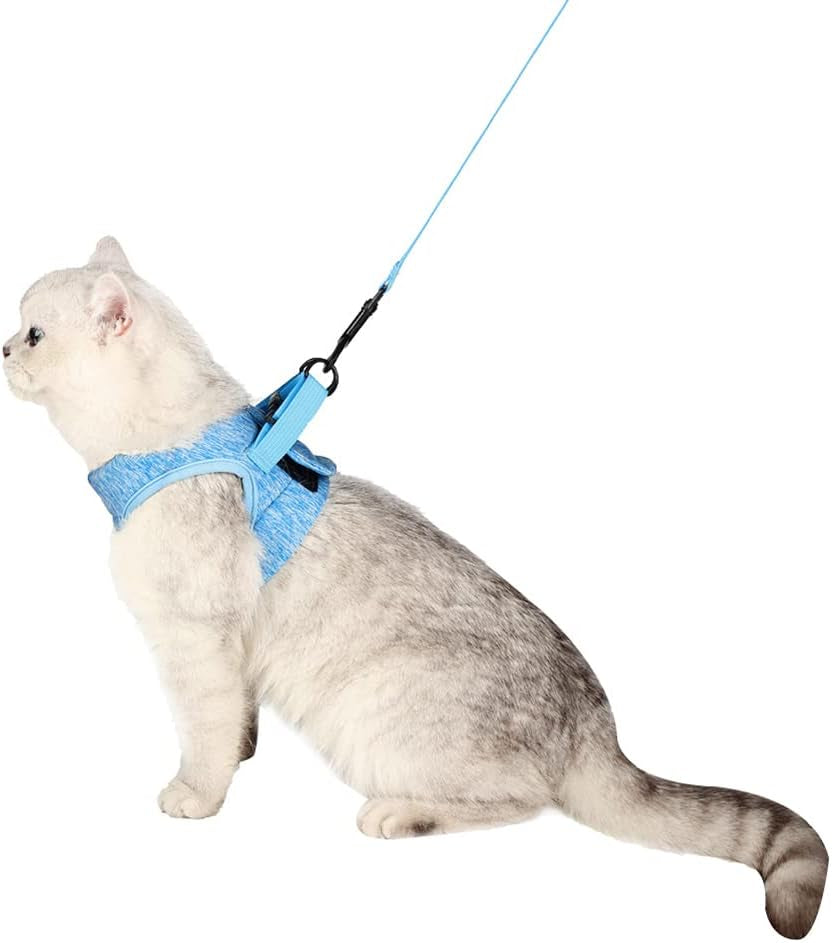 Cat Harness and Leash Set for Walking, Escape Proof Vest Harnesses for Cats, Ultra Light Breathable Soft Jacket (Blue, L (Chest: 13 - 15"))