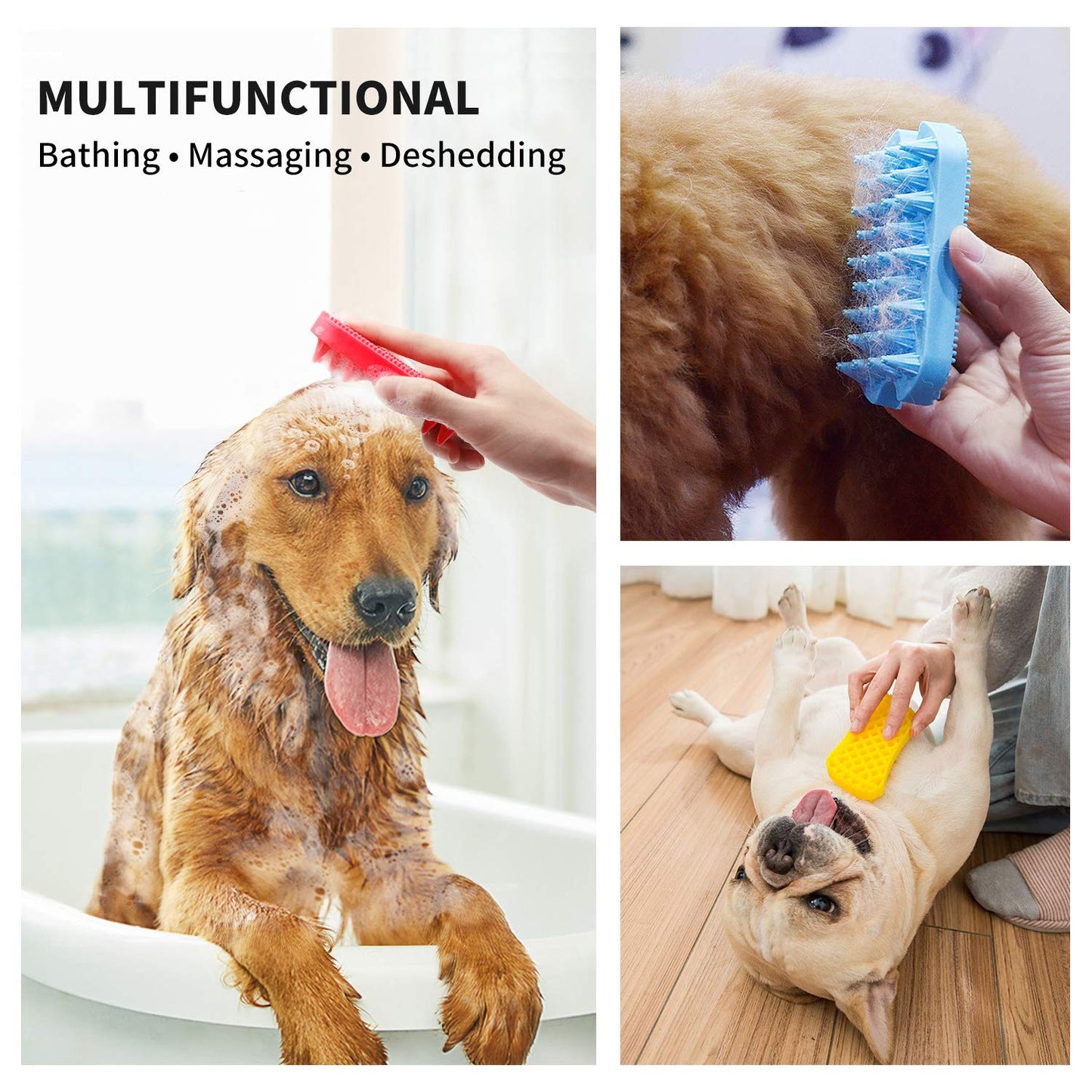 Silicone Dual-Sided Dog Grooming Brush for Deshedding and Massaging - Pet Hair Comb for Dogs and Cats (Red)