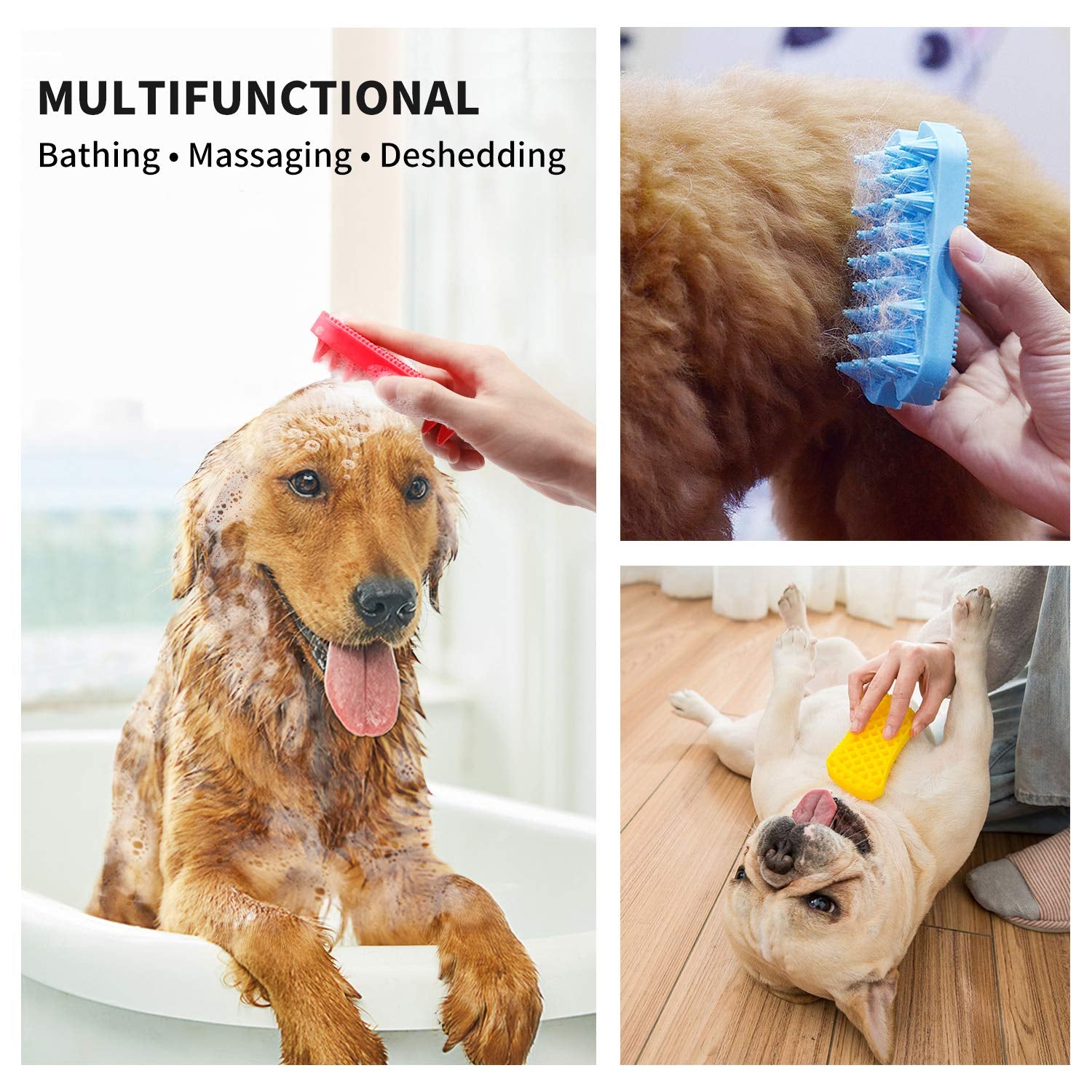 Silicone Dual-Sided Dog Grooming Brush for Deshedding and Massaging - Pet Hair Comb for Dogs and Cats (Red)