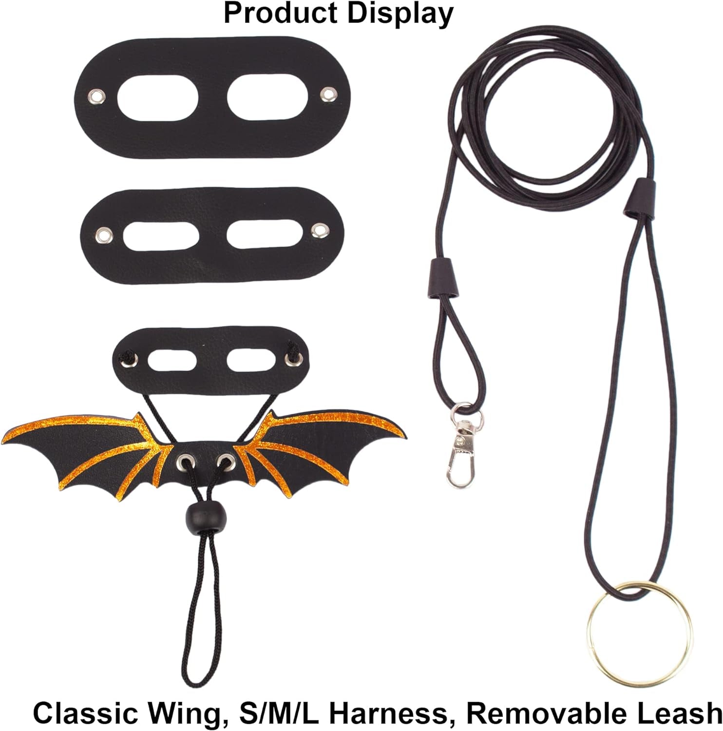 Black Bearded Dragon Leash Harness, 3 Size Pack, Cool Bat Wing | Soft Leather Wing Harness, Removable Leash, for Bearded Dragon Lizard Reptile, Great for Outdoor Walking