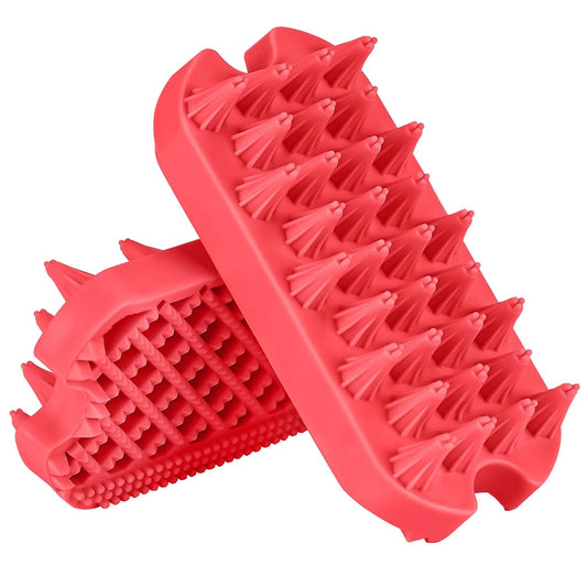 Silicone Dual-Sided Dog Grooming Brush for Deshedding and Massaging - Pet Hair Comb for Dogs and Cats (Red)