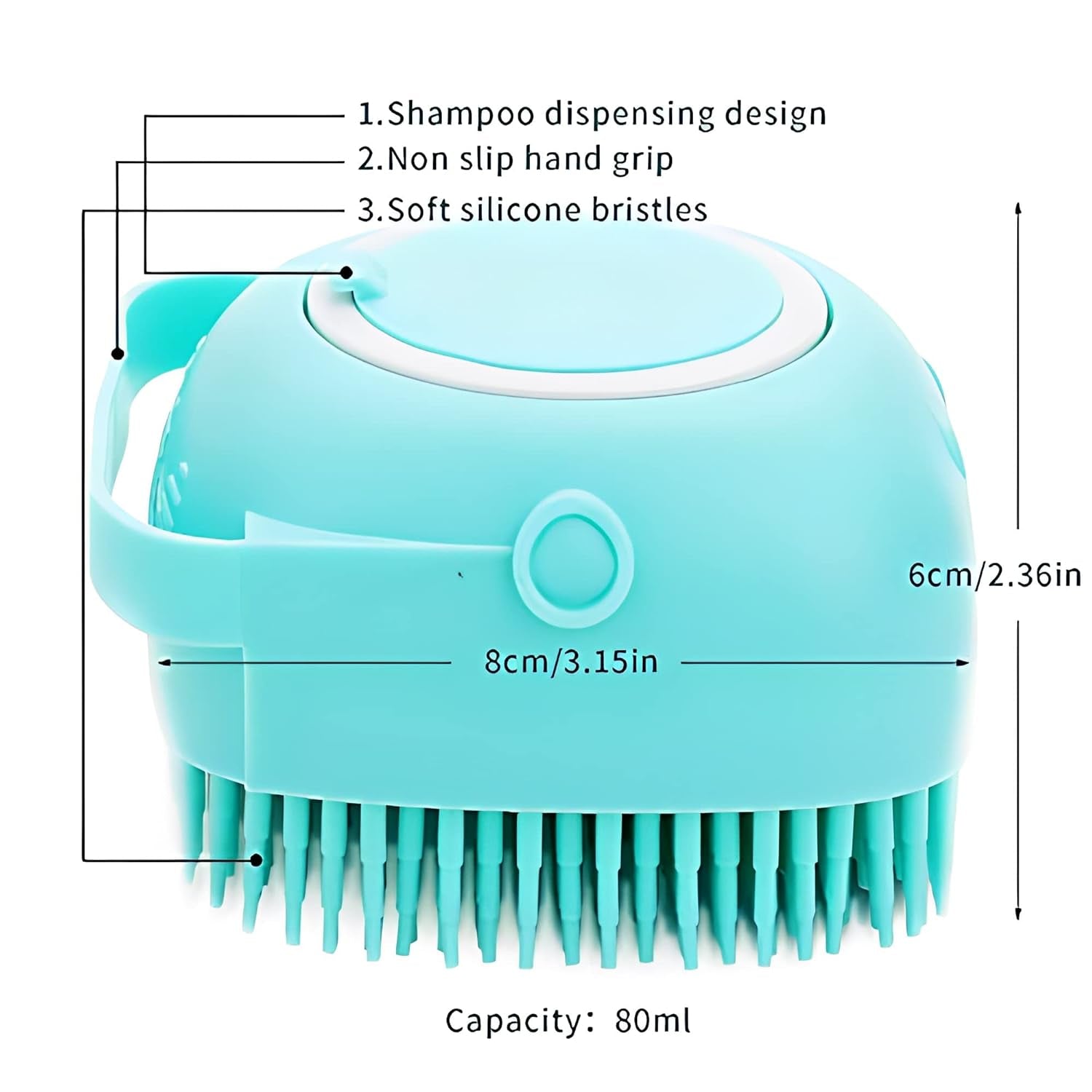 Silicone Rubber Bath Brush for Dogs and Cats - Grooming and Cleaning Tool with Soft Shampoo Dispenser (Blue)