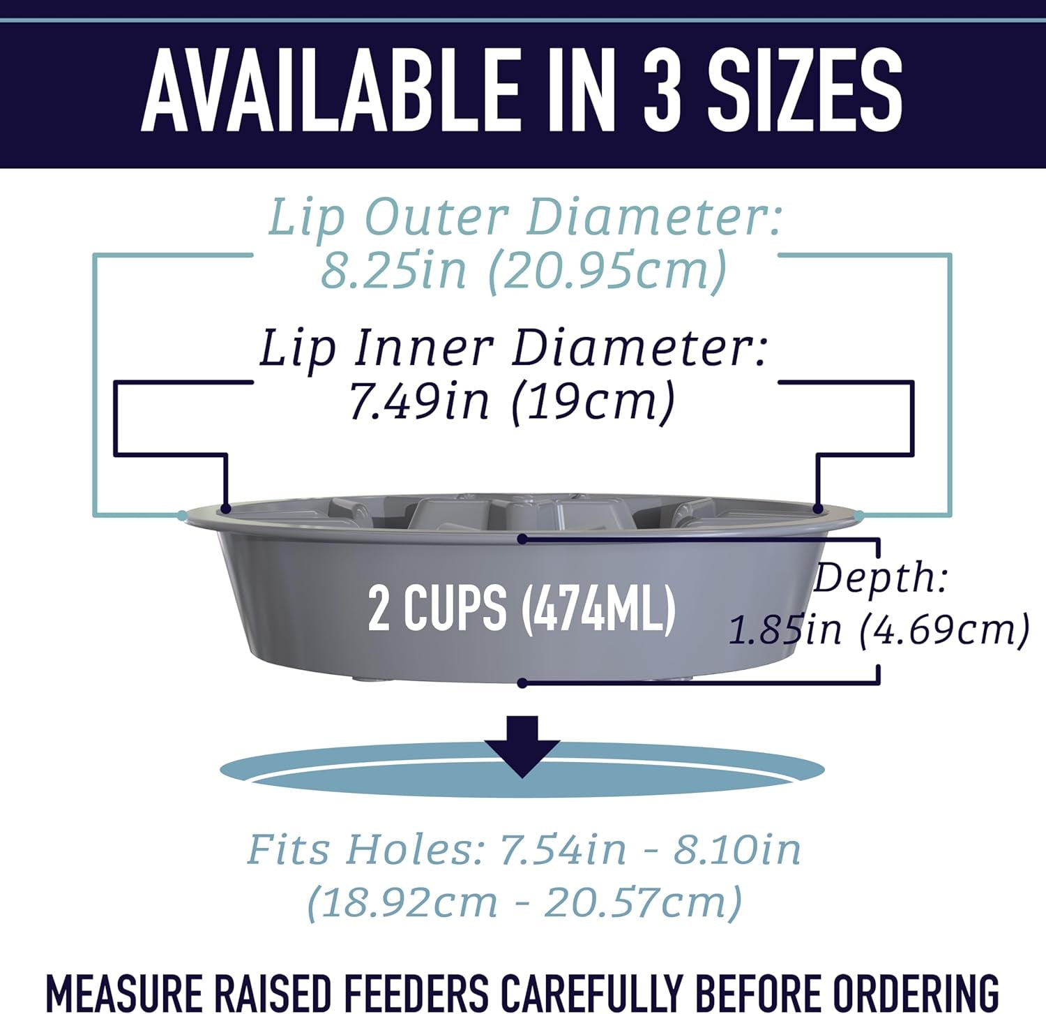 Slow Feeder Dog Bowls - Cup Maze Puzzle Bowl with Feeder Holes for Elevated Pet Feeders, Designed for Large, Medium, and Small Breeds (2 Cup Capacity - 7.5-8 Inch Feeder Holes)