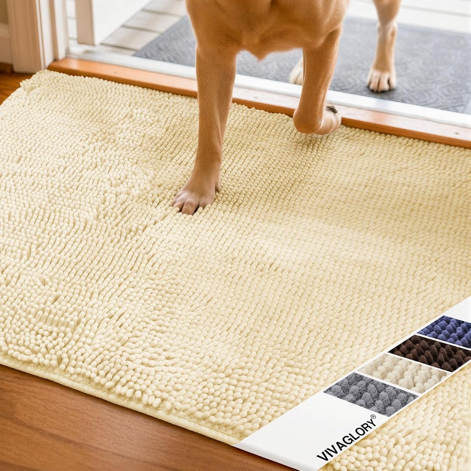 Dog Door Mat Absorpmax Dog Mat for Muddy Paw, 31 × 20", Beige | Mud Rug with Non Slip Backing for Indoor & Outdoor, Washable Soft Chenille anti Mud Waterproof